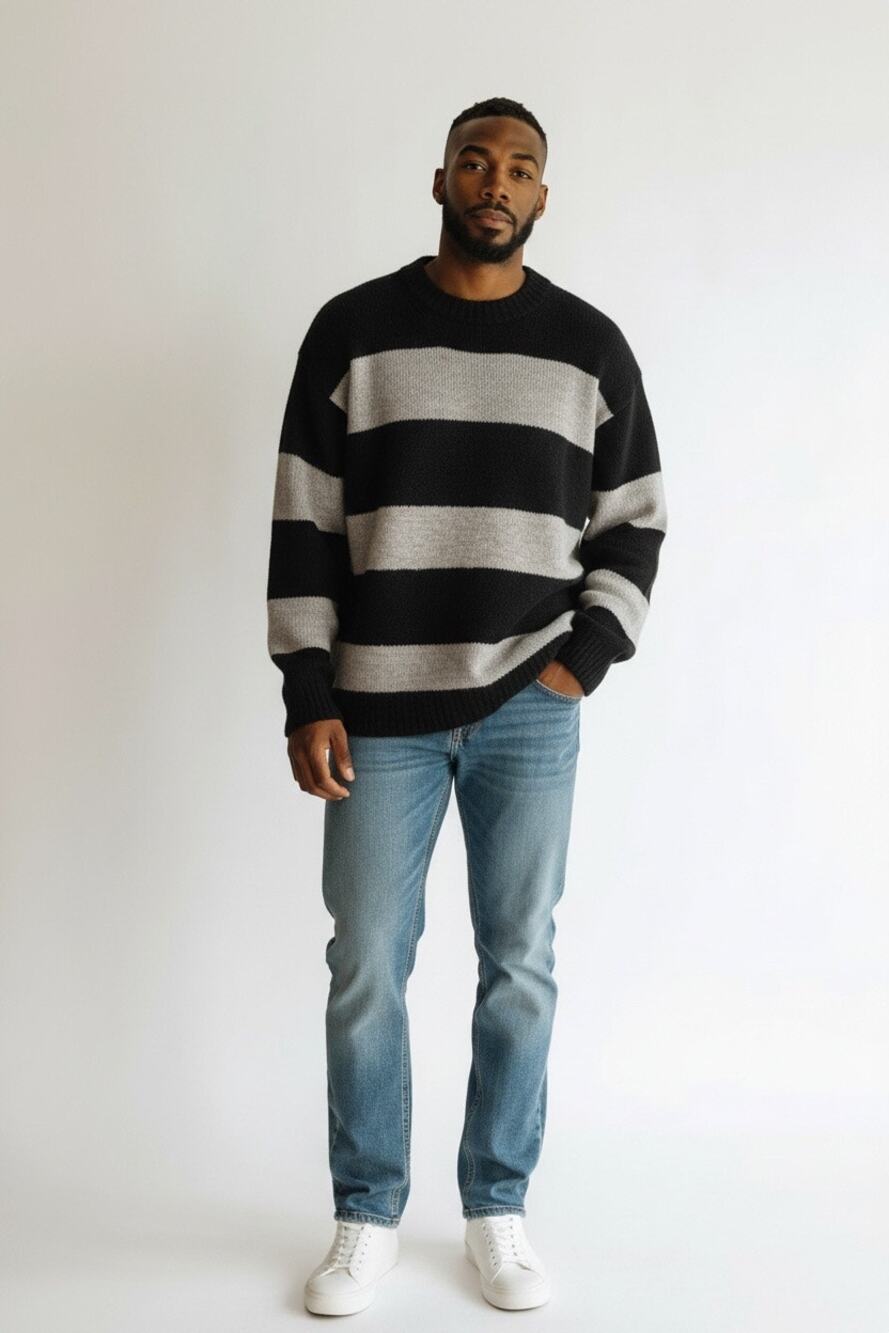 MAGASCHONI Men’s Alpaca Wool Blend Stripped Knit Oversized Sweater S